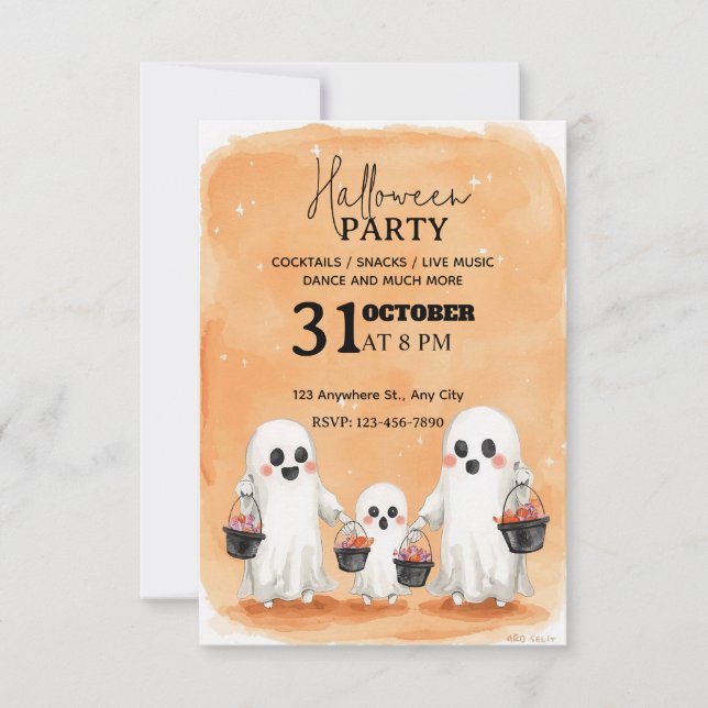 Convite para Festa de Halloween da Família Ghost W (Frente)