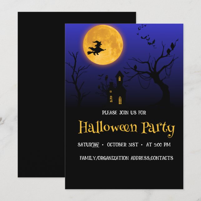 Convite para Festa de Halloween da Lua Cheia das B (Frente/Verso)