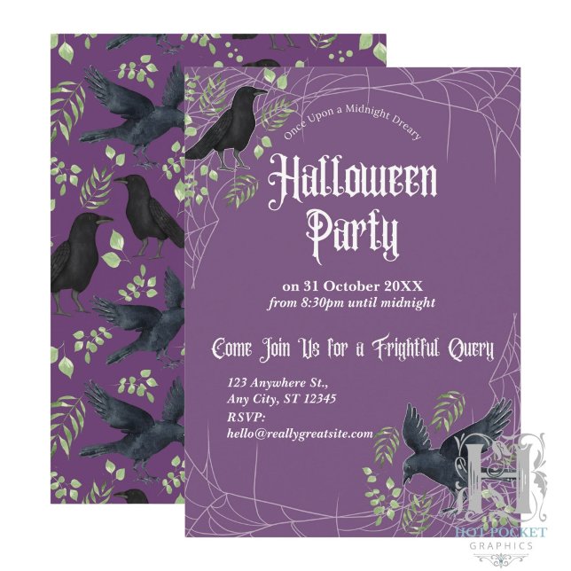 Convite para Festa de Halloween da Raven em Roxo (Criador carregado)