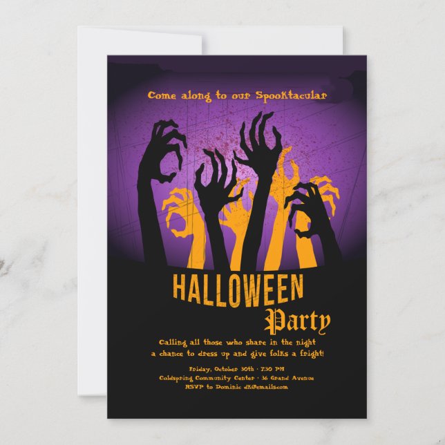 Convite para Festa de Halloween das Mãos que se Es (Frente)