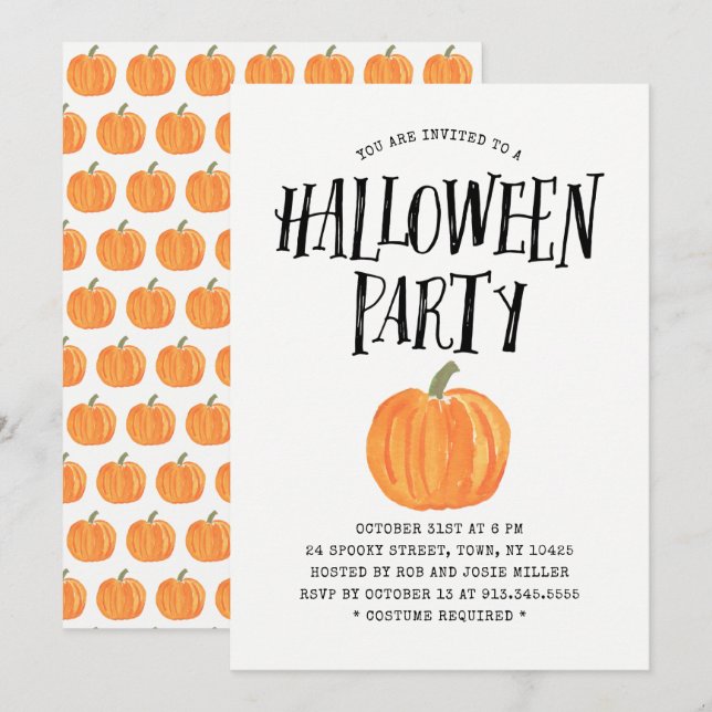 Convite para Festa de Halloween de Abóbora (Frente/Verso)