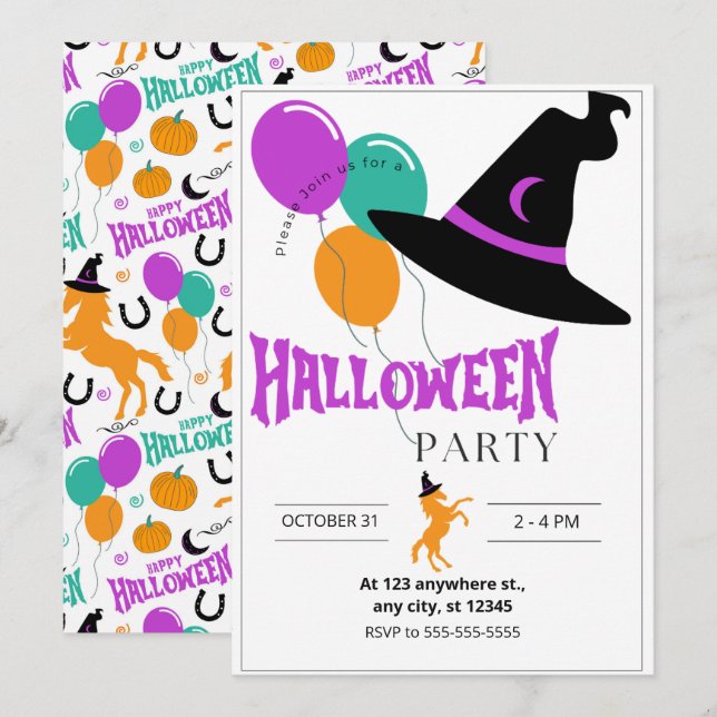 Convite para Festa de Halloween de Cavalo (Frente/Verso)