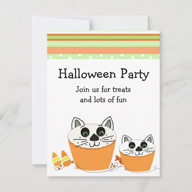 Convite para Festa de Halloween de Cupcake Cat (Frente)