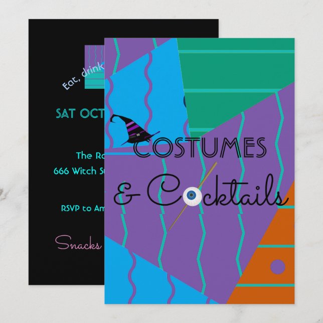 Convite para Festa de Halloween de Fantasias e Coq (Frente/Verso)