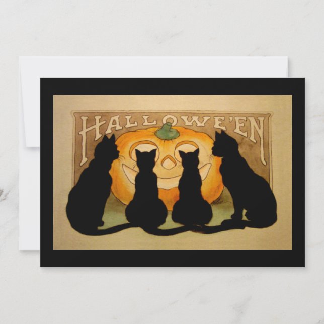 Convite para Festa de Halloween de Gato Negro (Frente)