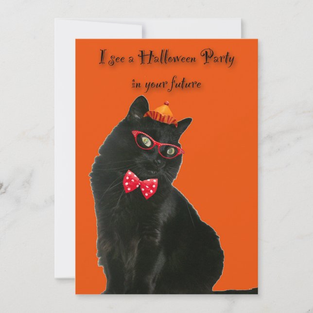 Convite para Festa de Halloween de Gato Negro (Frente)