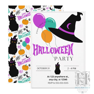 Convite para Festa de Halloween de Gatos