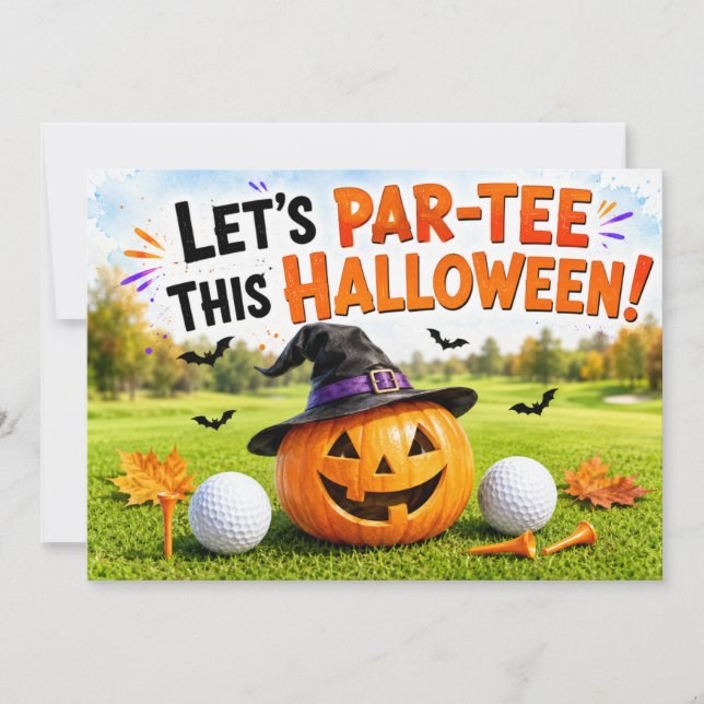 Convite para festa de Halloween de golfe com monst (Frente)