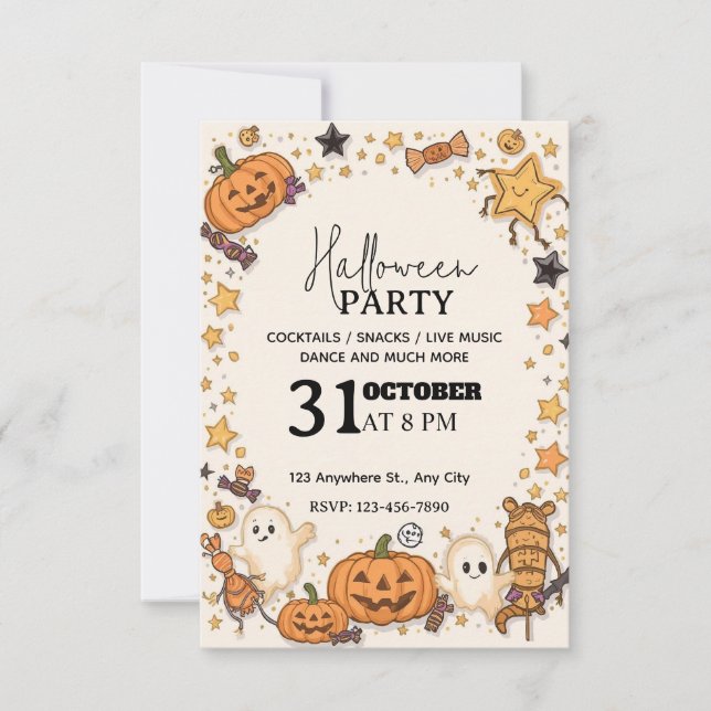 Convite para Festa de Halloween de Pastel Cute - E (Frente)