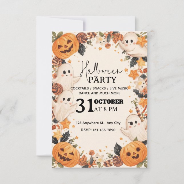 Convite para Festa de Halloween de Pastel Cute - E (Frente)