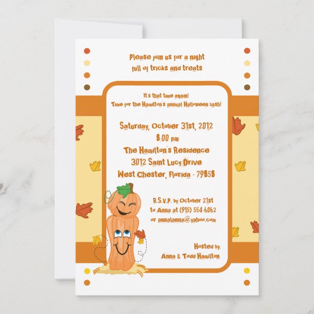 Convite para Festa de Halloween de Pumpkin Patch 5 (Frente)