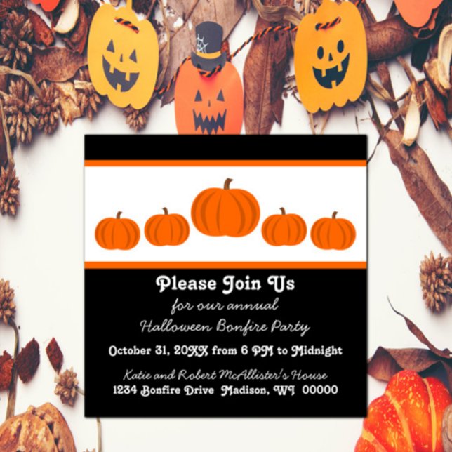 Convite para Festa de Halloween de Pumpkin Row (Pumpkin Row Halloween Party Invite)