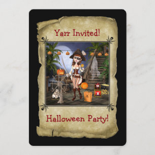 Convite para Festa de Halloween de Rapariga Pirata