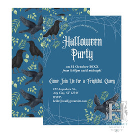 Convite para Festa de Halloween do Corvo em Azul