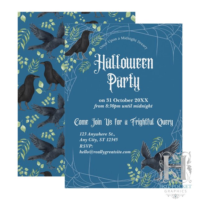Convite para Festa de Halloween do Corvo em Azul (Criador carregado)