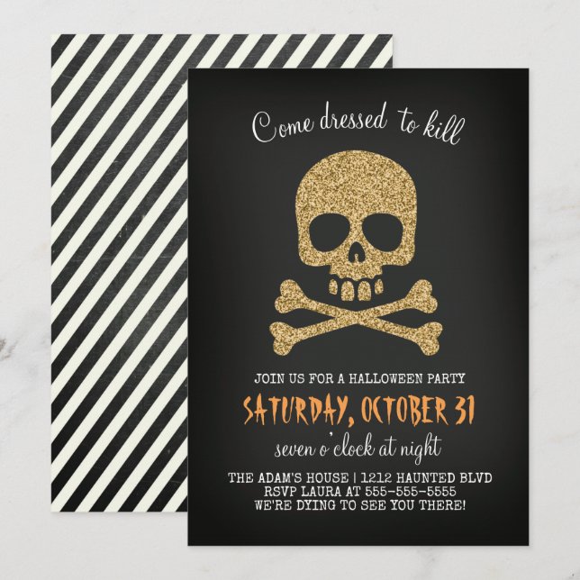 Convite para Festa de Halloween do Crânio Moderno (Frente/Verso)