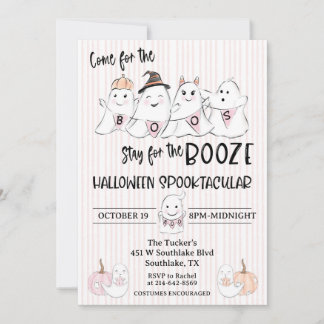 Convite para festa de Halloween do Fantasma Rosa-R