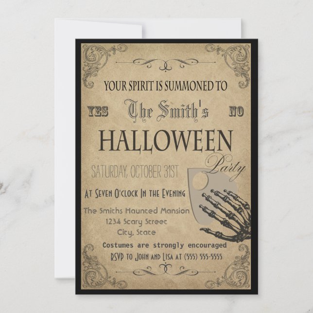 Convite para Festa de Halloween dos Espíritos (Frente)