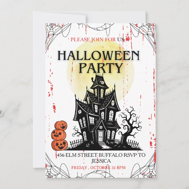 Convite para Festa de Halloween em Casa Assombrada (Frente)