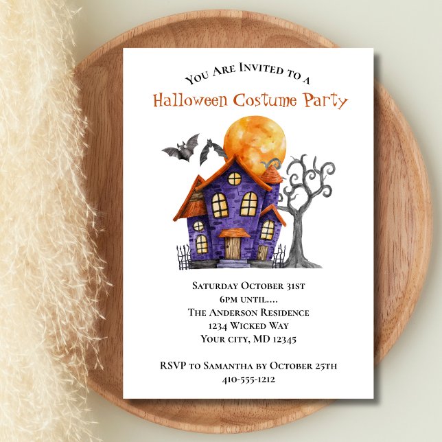 Convite para Festa de Halloween em Casa Assombrada (Haunted House Halloween Costume Party Invitation. Printed or Digital Download)
