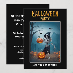 Convite para Festa de Halloween Esqueleto com Abób