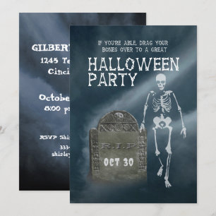 Convite para Festa de Halloween Esqueleto e Lápide