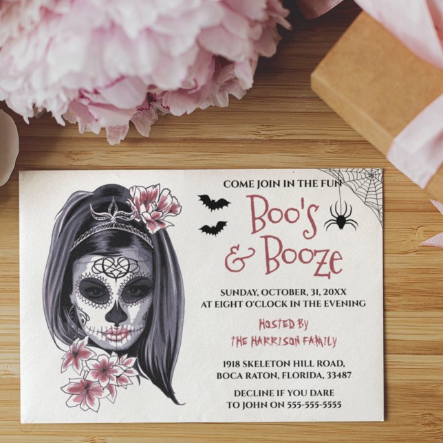 Convite para Festa de Halloween Girly Boo's & Booz (Criador carregado)
