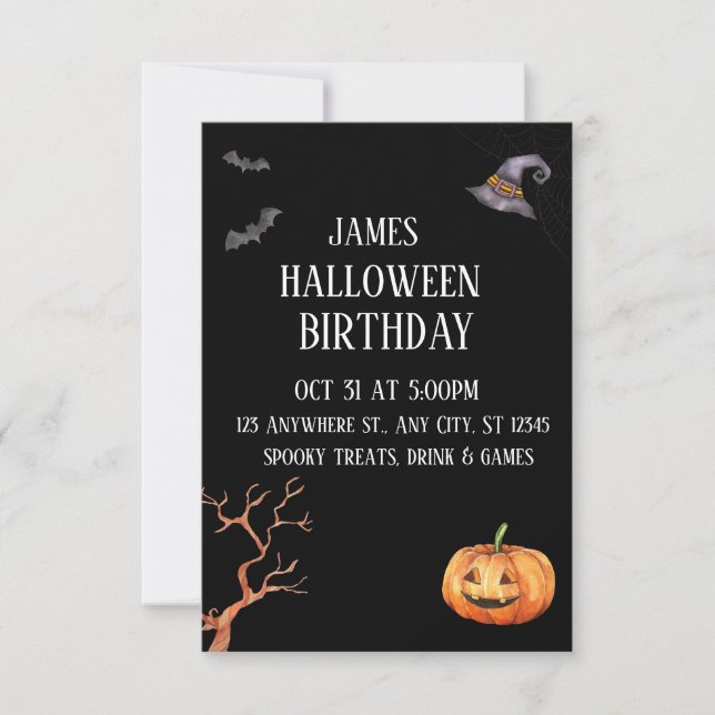 Convite para Festa de Halloween Moderna Negra (Frente)