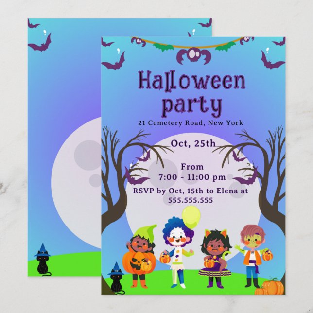 Convite para Festa de Halloween para Crianças Fofa (Frente/Verso)