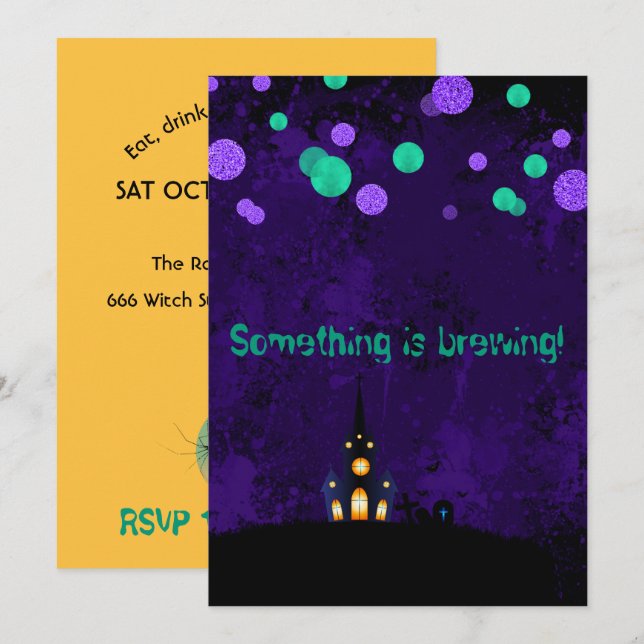 Convite para Festa de Halloween Something is Brewi (Frente/Verso)