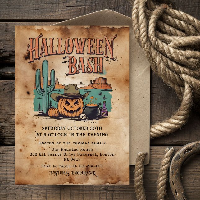 Convite para Festa de Halloween | Velho Oeste  (Criador carregado)