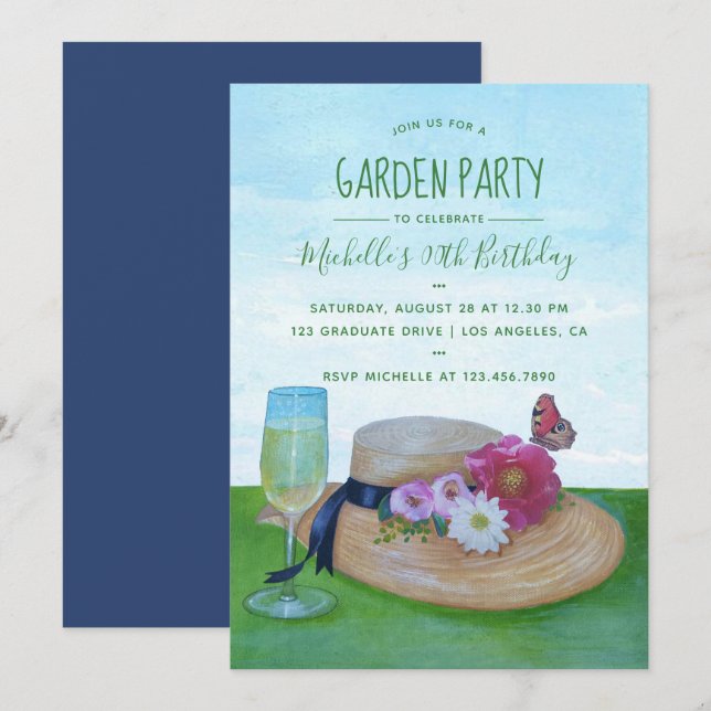 convite para festa de jardim de aniversário (Frente/Verso)