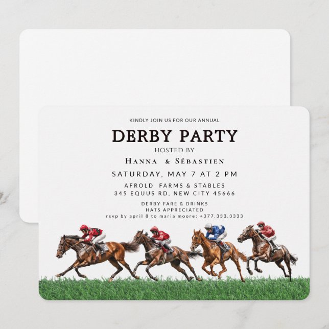 Convite para Festa de Jardim de Corrida de Cavalos (Frente/Verso)