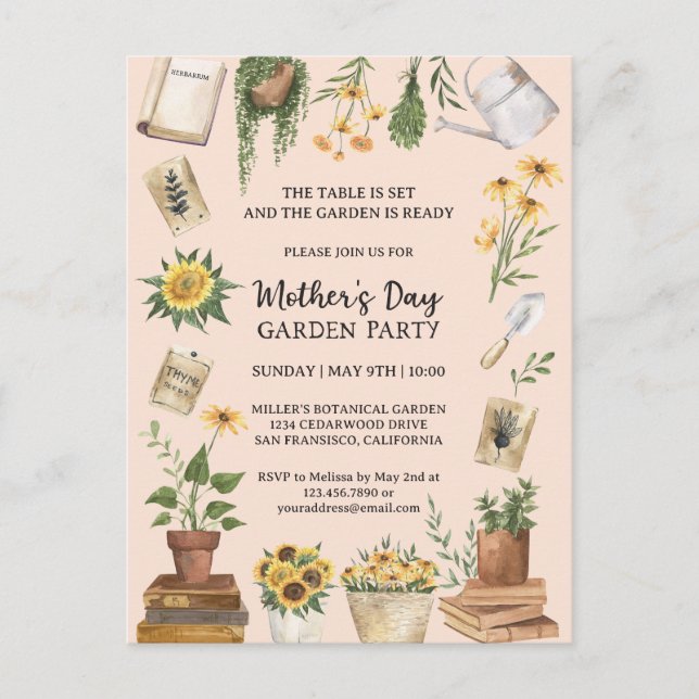 Convite para Festa de Jardim de Girassóis no Dia d (Frente)