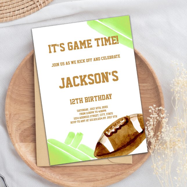 Convite para Festa de Jogo de Meninos Editáveis (Green Football Invitations)