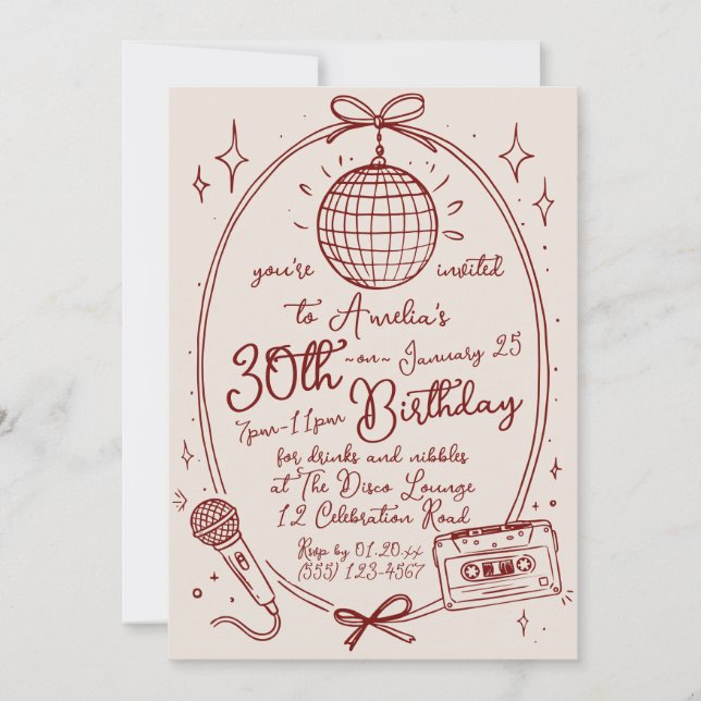 Convite para Festa de Karaokê de Aniversário de 30 (Frente)