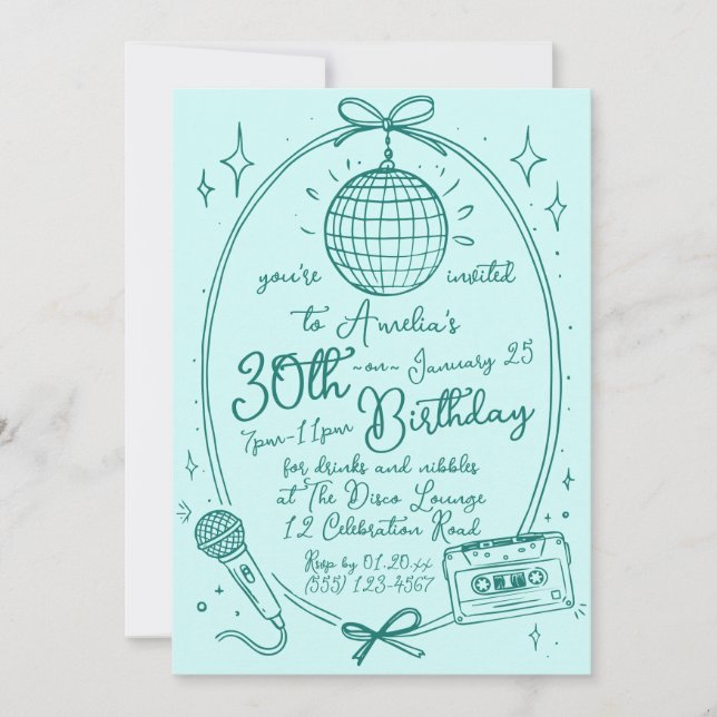Convite para Festa de Karaokê de Aniversário de 30 (Frente)
