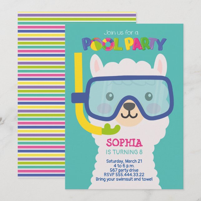 CONVITE PARA FESTA DE LAMA NA PISCINA (Frente/Verso)