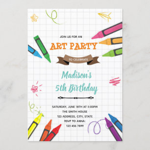 Convite para festa de lápis de arte