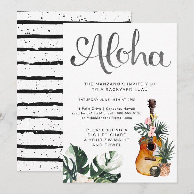 Convite para Festa de Luau de Verão Aloha (Frente/Verso)
