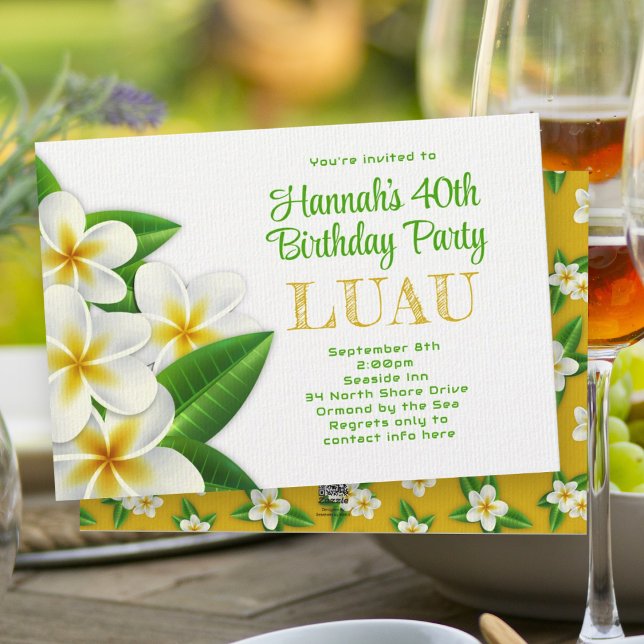 Convite para Festa de Luau Havaiano Frangipani (Criador carregado)