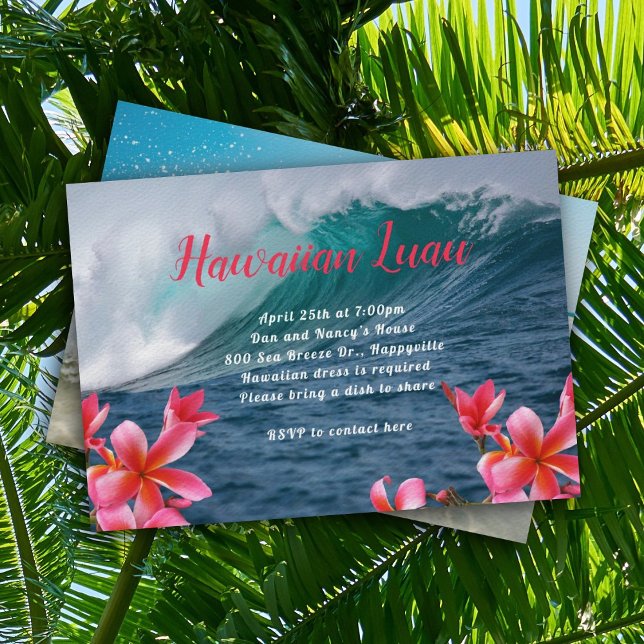 Convite para Festa de Luau Havaiano Ondas Quebrand (Criador carregado)