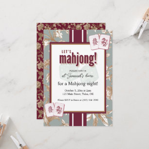 Convite para Festa de Mahjong, toile burgundy, peç