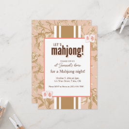 Convite para Festa de Mahjong, toile, peças de mah