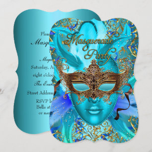 Convite para Festa de Máscaras com Máscara Teal e