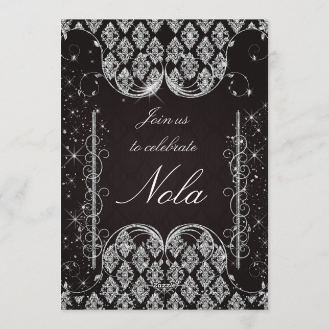 Convite para Festa de Máscaras Preta e Prata (Verso)