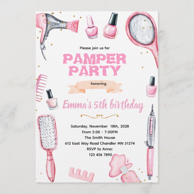 convite para festa de mimos de Cabelo e Unhas (Frente)
