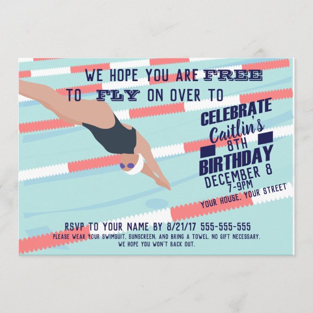 Convite para festa de natação de piscina na piscin (Frente)