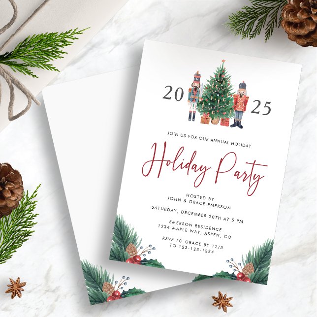 Convite para Festa de Natal (2025 Watercolor Nutcracker Christmas Holiday Party Invitation by Painted Paperie
)