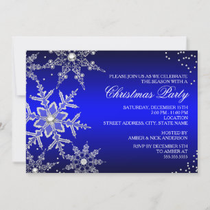 Convite para Festa de Natal Blue Crystal Snowflake